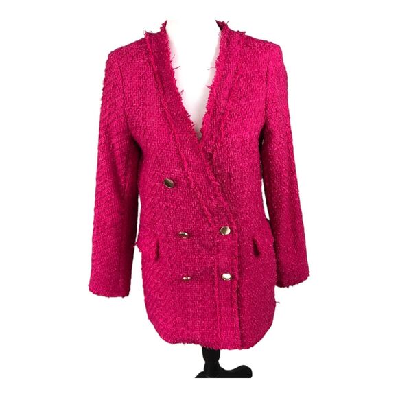RACHEL ZOE Hot Pink Womens Preppy Twead Double‎ Breasted Corporatecore Blazer S - Picture 1 of 15